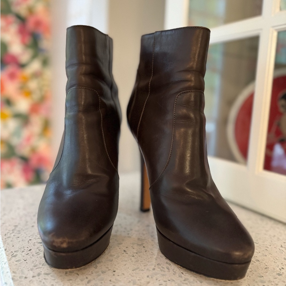 Jimmy Choo Dark Brown Leather Heeled Boots